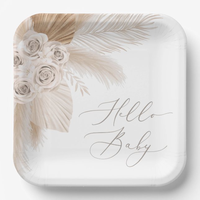 Boho Pampas Grass Gender Neutral Baby Dusche Pappteller (Vorderseite)