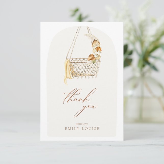 Boho Pampas Grass Gender Neutral Hallo Baby Dusche Dankeskarte (Stehend Vorderseite)