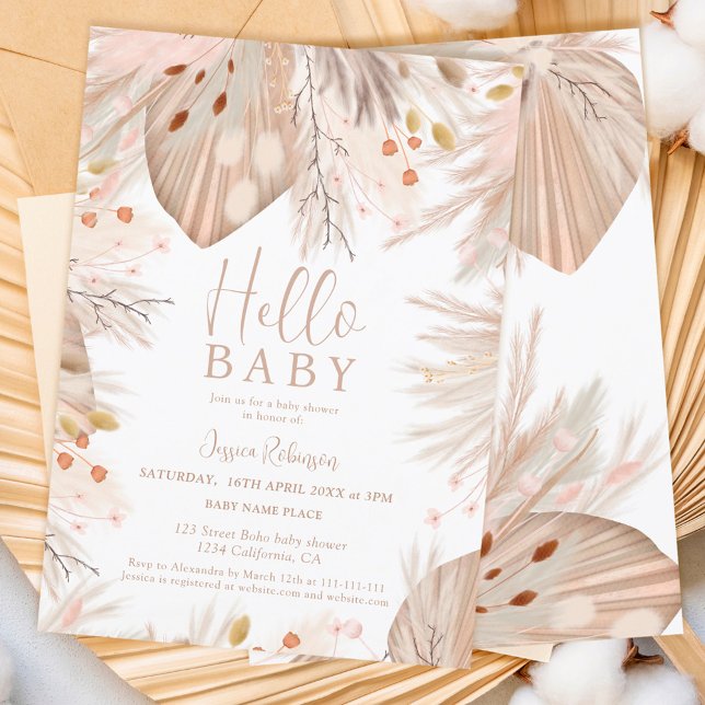 Boho pampas grass gender neutral hello baby shower einladung (Von Creator hochgeladen)