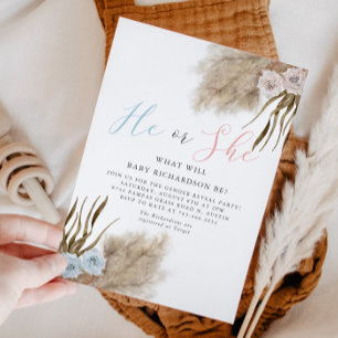 Boho Pampas Grass Genre Reveale Party Invitation