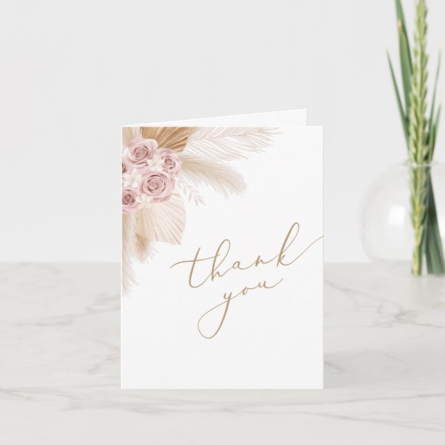 Boho Pampas Grass Girl Baby Shower Dankeskarte (Vorderseite)