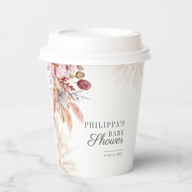 Boho Pampas Grass Girl Baby Shower Pappbecher (Vorderseite)