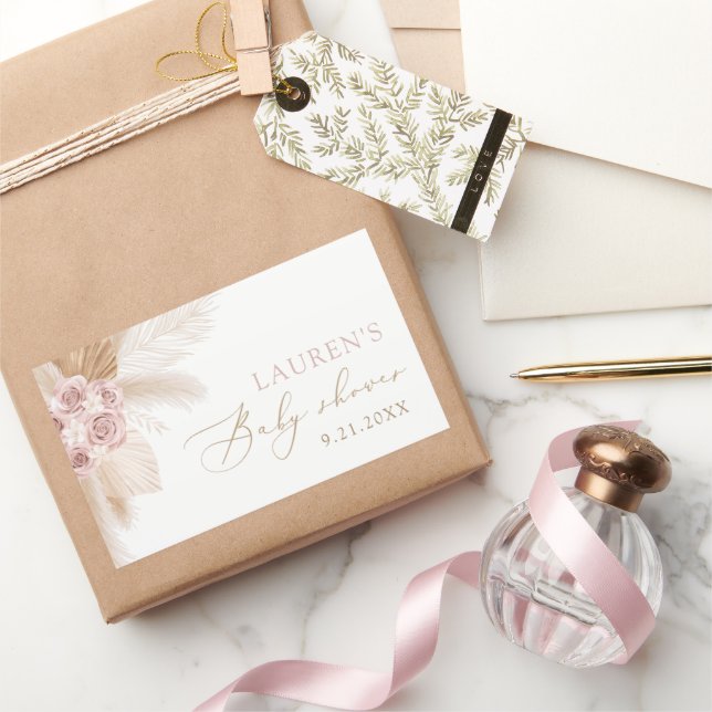 Boho Pampas Grass Girl Baby Shower Rechteckiger Aufkleber (Schenken)