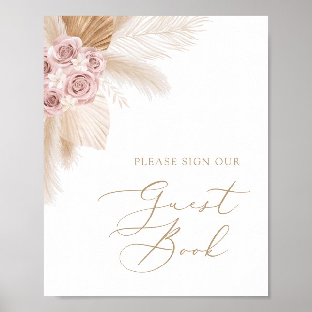 Boho Pampas Grass Girl Babydusche Gästebuchzeichen Poster (Vorne)