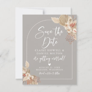 Boho Pampas Grass Gray Beige Save the Date