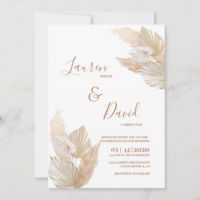 Boho Pampas Grass Hochzeit Einladung (Vorderseite)
