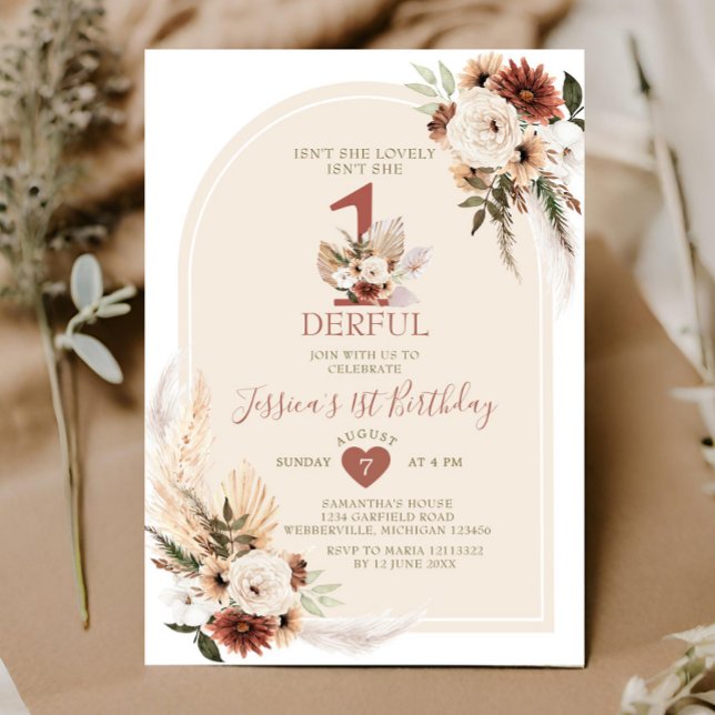 Boho Pampas Grass ist nicht ihr einsamer Geburtsta Einladung (Von Creator hochgeladen)