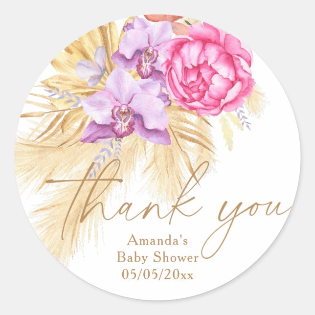 Boho pampas grass - Kinderdusche danke Runder Aufkleber (Vorderseite)