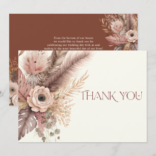 Boho Pampas Grass Mariage Carte de remerciements
