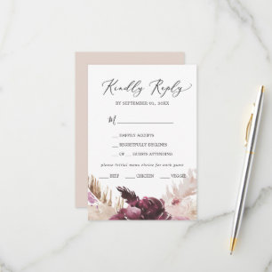 Boho Pampas Grass Menü Auswahl RSVP Karte