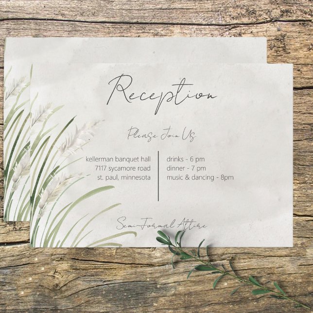 Boho Pampas Grass Minimale Réception Moderne Carte (Créateur téléchargé)