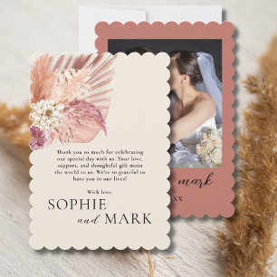 Boho Pampas Grass Minimalistisch mit Foto Hochzeit Dankeskarte