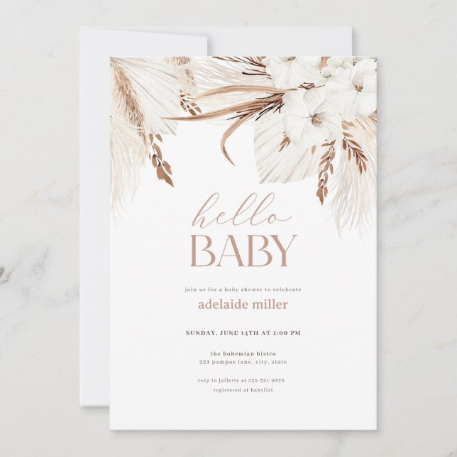 Boho Pampas Grass Neutral Baby shower Invitation (Devant)