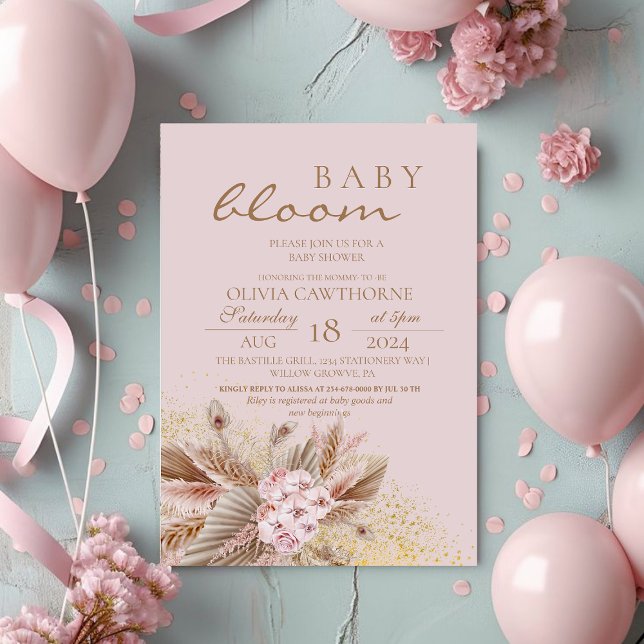 Boho Pampas Grass Neutral Blume Baby Girl Shower Einladung (Von Creator hochgeladen)
