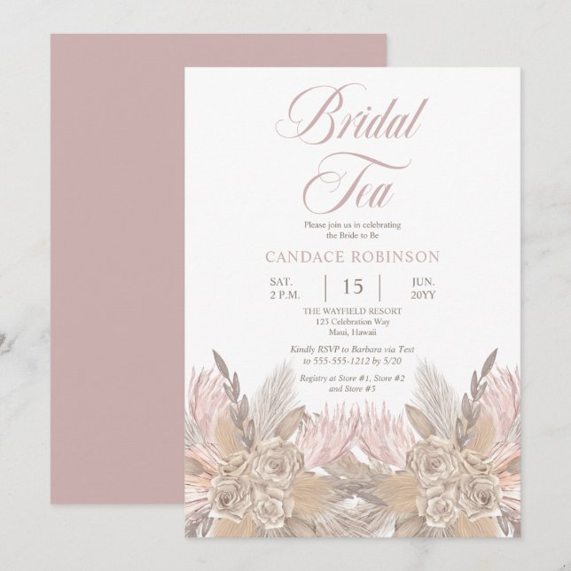 Boho Pampas Grass |Neutrale Bridal-Teedusche der R Einladung (Vorne/Hinten)