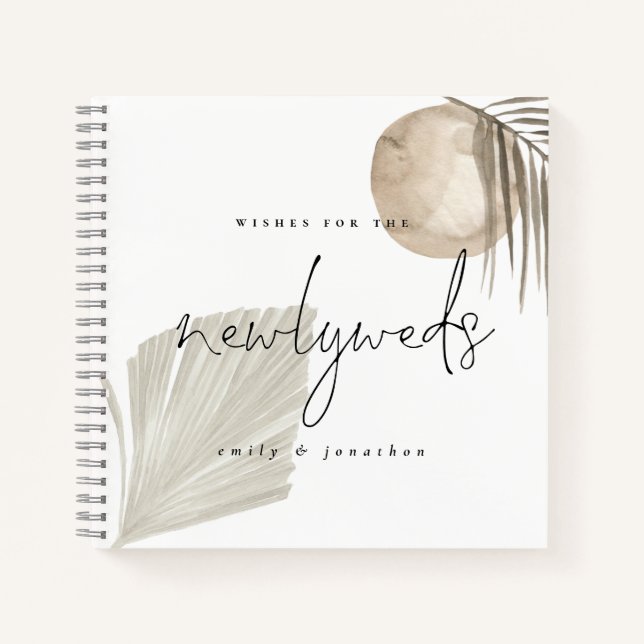 Boho Pampas Grass Newlyweds Wedding Guest Book Notizbuch (Vorderseite)