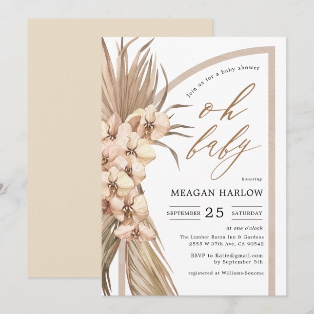 Boho Pampas Grass Oh Baby shower Invitation (Devant / Derrière)