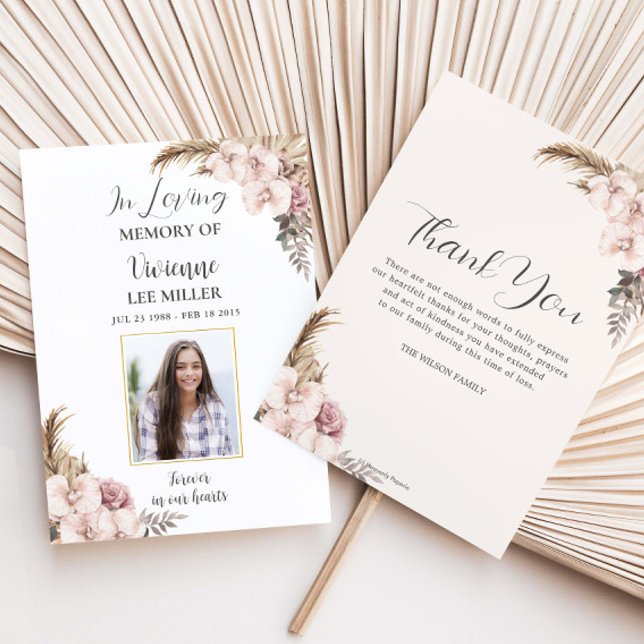 Boho Pampas Grass Orchid Foto Beerdigung Memorial Dankeskarte (Von Creator hochgeladen)