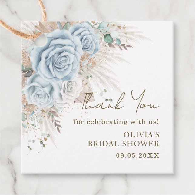 Boho Pampas Grass Pastel Blue Floral Brautparty Geschenkanhänger (Vorderseite)