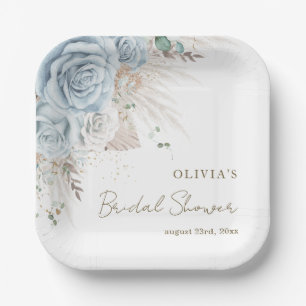 Boho Pampas Grass Pastel Blue Floral Brautparty Pappteller