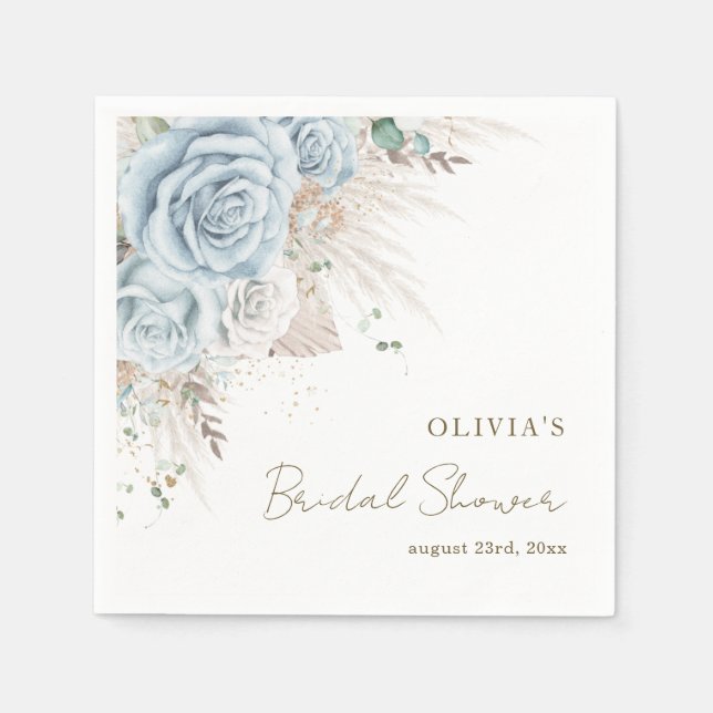 Boho Pampas Grass Pastel Blue Floral Brautparty Serviette (Vorderseite)