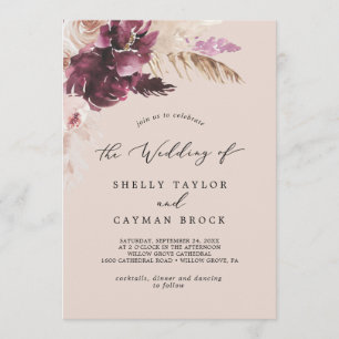 Boho Pampas Grass   Peach Monogram Back Wedding Einladung