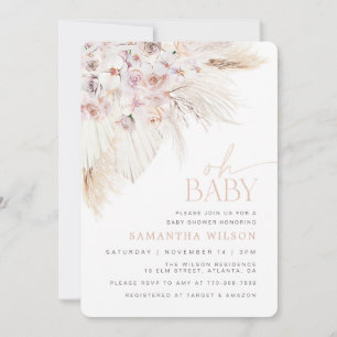 Boho Pampas Grass Pink Baby Dusche Einladung