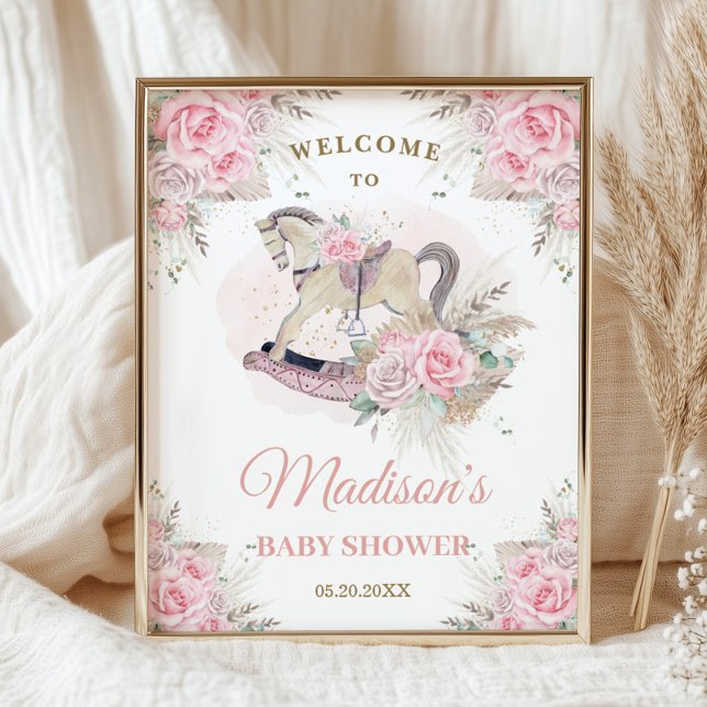 Boho Pampas Grass Pink Rocking Horse Baby Poster (Von Creator hochgeladen)