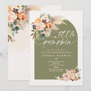 Boho Pampas Grass Pumpkin Baby Dusche Olivenöl Einladung