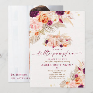 Boho Pampas Grass Pumpkin Burgundy Baby Shower  Einladung