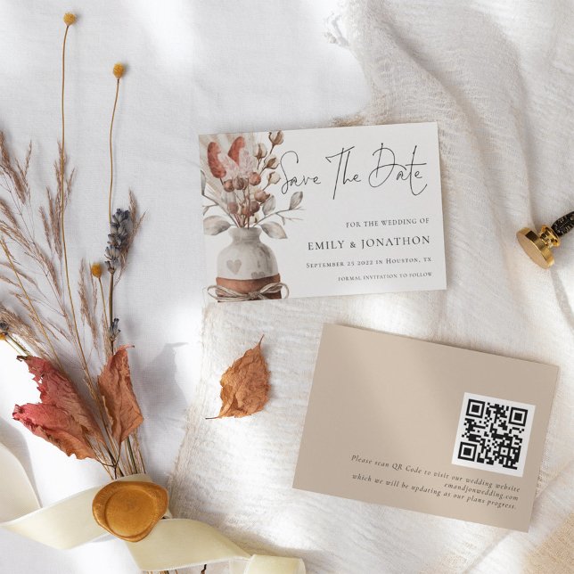 Boho Pampas Grass QR Code Wedding Save The Date (Von Creator hochgeladen)