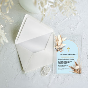 Boho Pampas Grass Rainbow Boy Taufe Christening Acryleinladungen