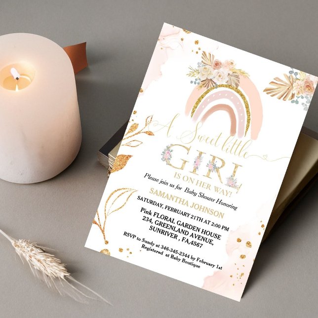 Boho Pampas Grass Rainbow Desert Girl Baby Shower Einladung (Von Creator hochgeladen)