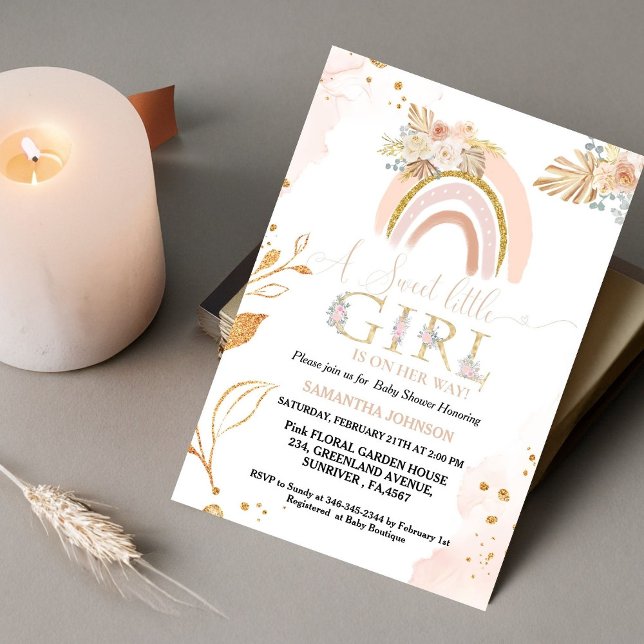 Boho Pampas Grass Rainbow Desert Girl Baby Shower Einladung (Von Creator hochgeladen)