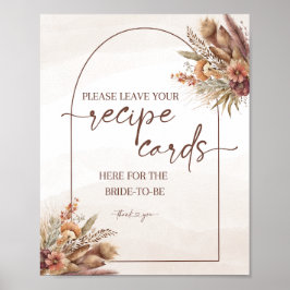 Boho Pampas Grass Recipe Cards Unterschreiben Poster