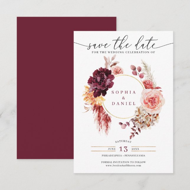 Boho Pampas Grass Rustikale Floral Save the Date Einladung (Vorne/Hinten)