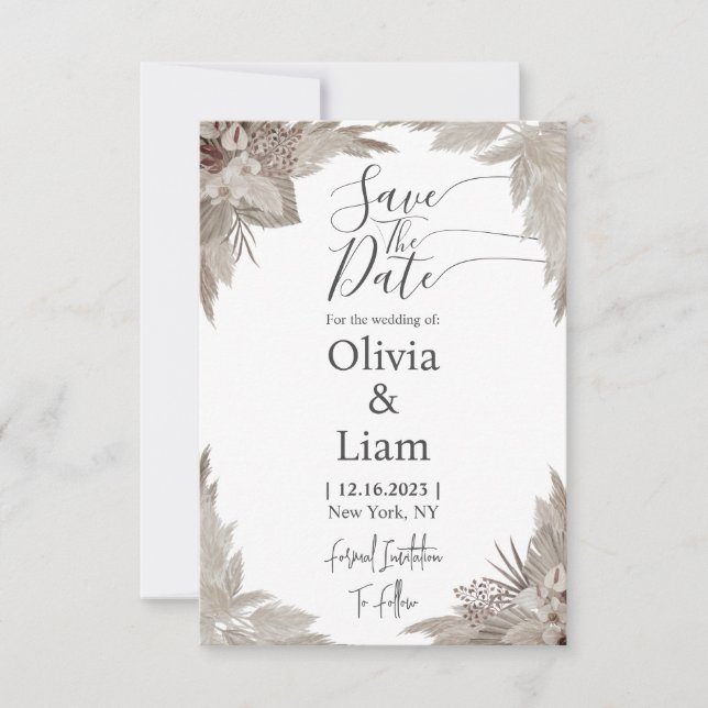Boho Pampas Grass Save the Date Hochzeit (Vorderseite)
