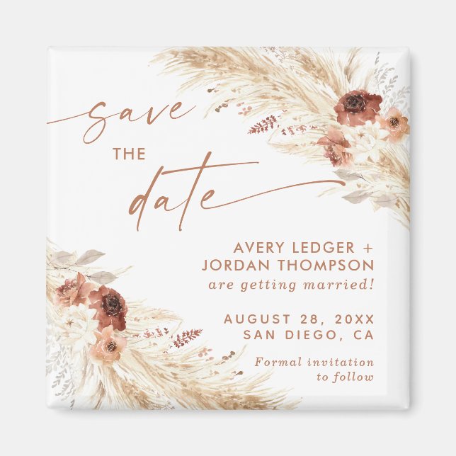 Boho Pampas Grass Save the Date Magnet (Devant)