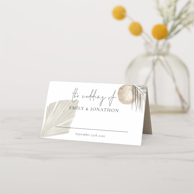 Boho Pampas Grass Script-Namen Datum Hochzeit Platzkarte (Vorderseite)