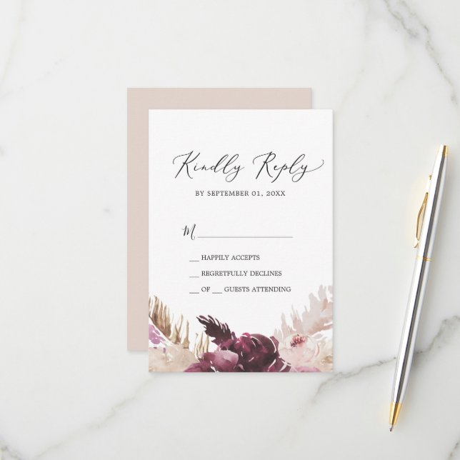 Boho Pampas Grass Simple RSVP Card Karte (Vorderseite/Rückseite Beispiel)