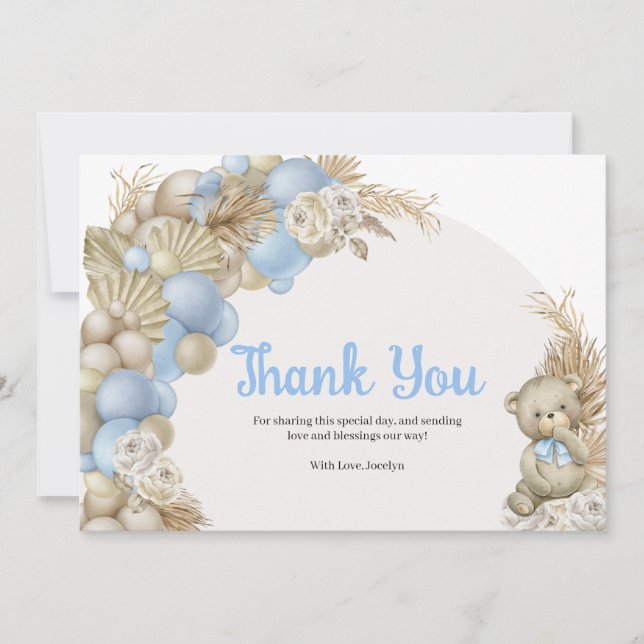 Boho Pampas Grass Teddy Bear Baby shower Merci (Devant)