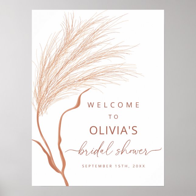 Boho Pampas Grass Terracotta Brautparty Willkommen Poster (Vorne)