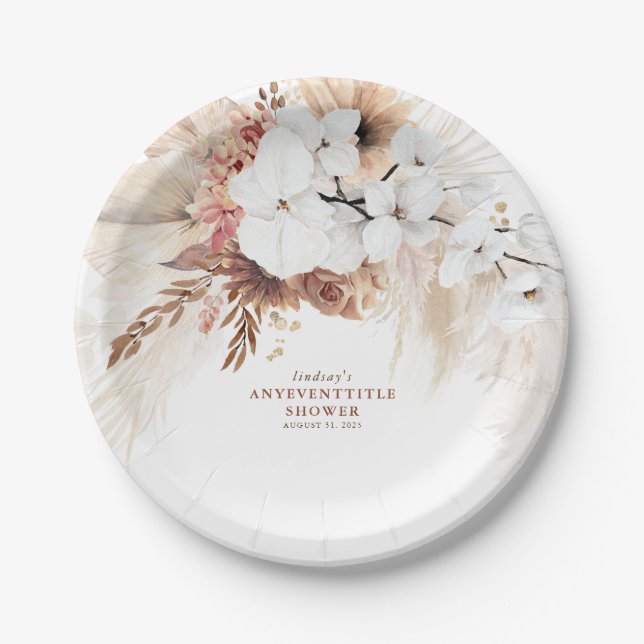 Boho Pampas Grass Terracotta Floral Jedes Party Pappteller (Vorderseite)