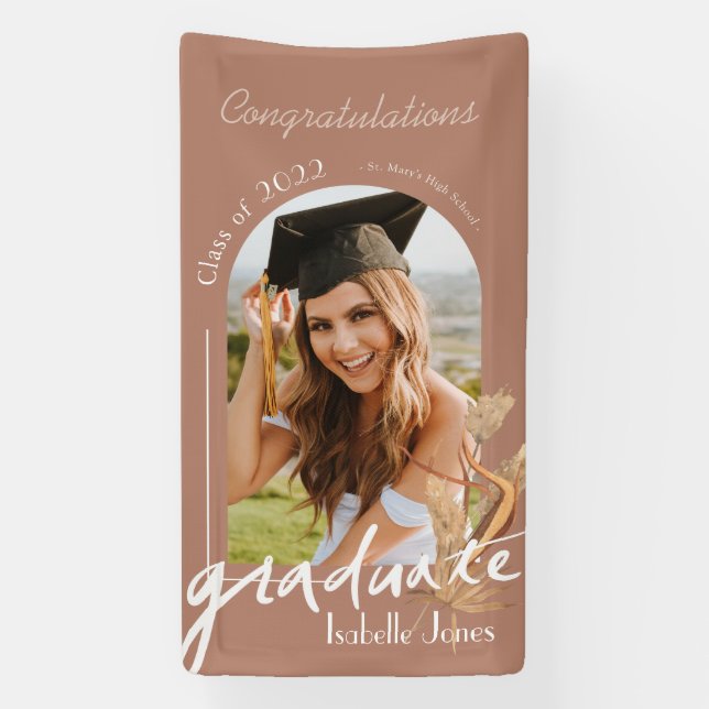 Boho Pampas Grass Terracotta Foto Abschluss Banner (Vertikal)