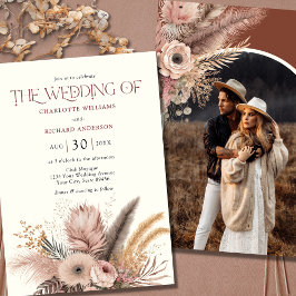 Boho Pampas Grass Terracotta Foto Wedding Einladung