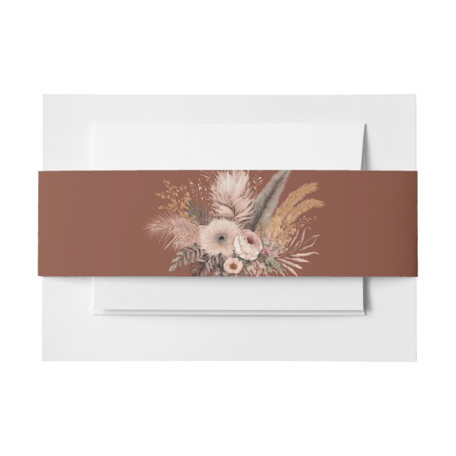 Boho Pampas Grass Terracotta Foto Wedding Einladungsbanderole (Vorderseite Beispiel)