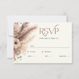 Boho Pampas Grass Terracotta Wedding RSVP Card