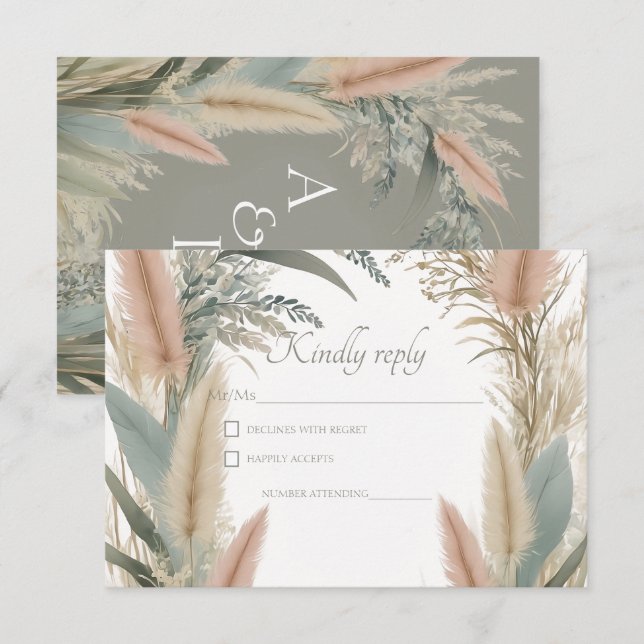 Boho Pampas Grass Terracotta Wedding RSVP Karte (Vorne/Hinten)