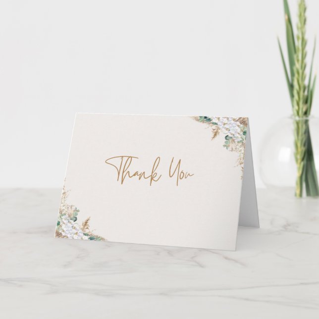 Boho Pampas Grass Thank You Card | Neutral Beige Dankeskarte (Vorderseite)