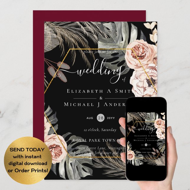 BOHO PAMPAS GRASS TROPICAL Wedding Einladung (Von Creator hochgeladen)